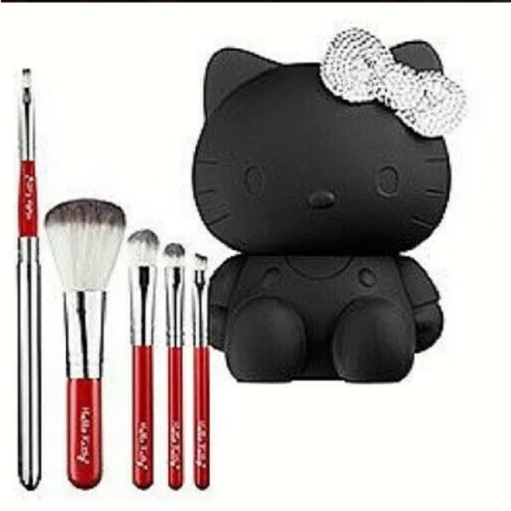 Sephora x Hello Kitty Collection Brush Set 5 Piece Rare Black w/ Crystal Bow